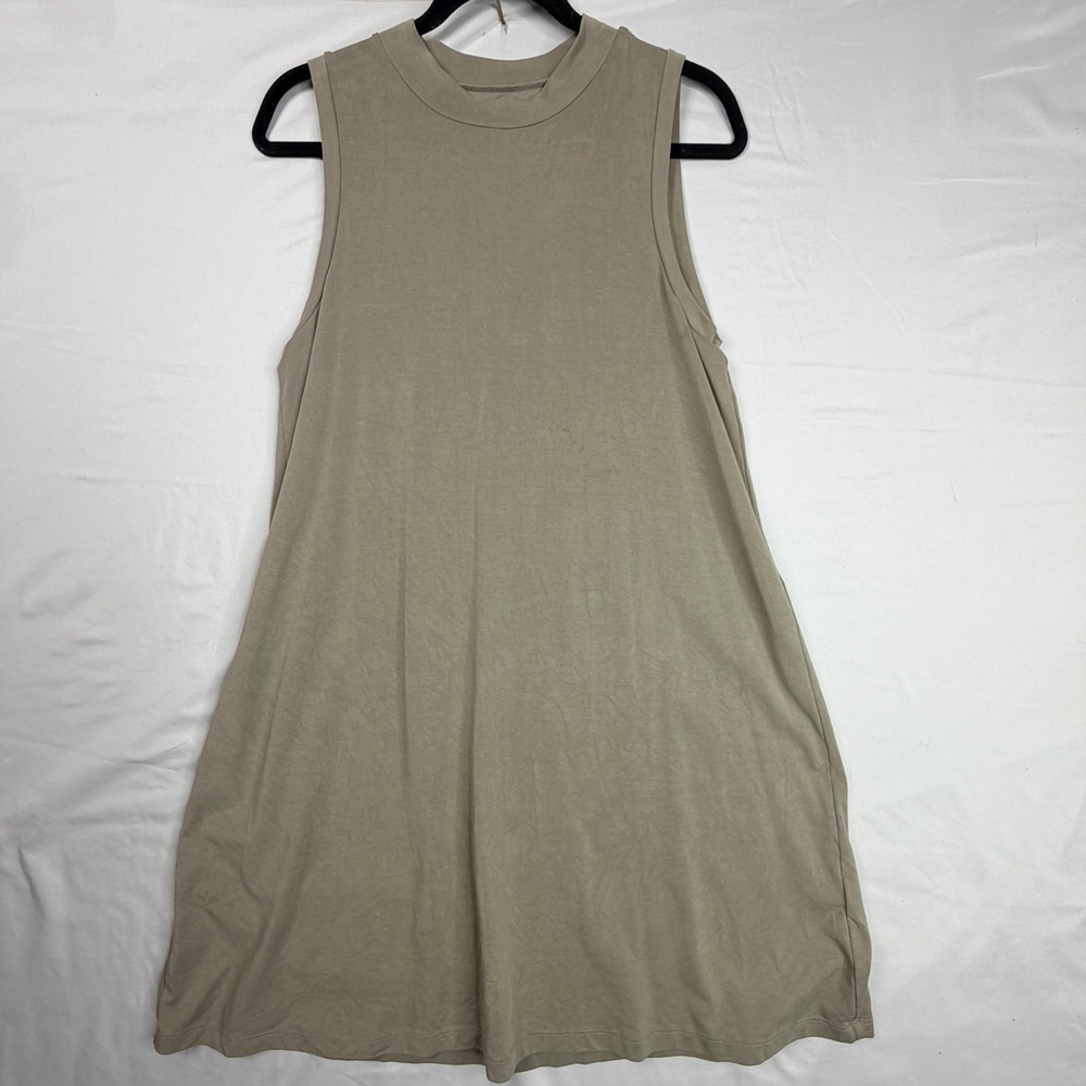 Madewell Sleeveless Mock Neck Mini Dress Size M Taupe Modal Blend A-Line